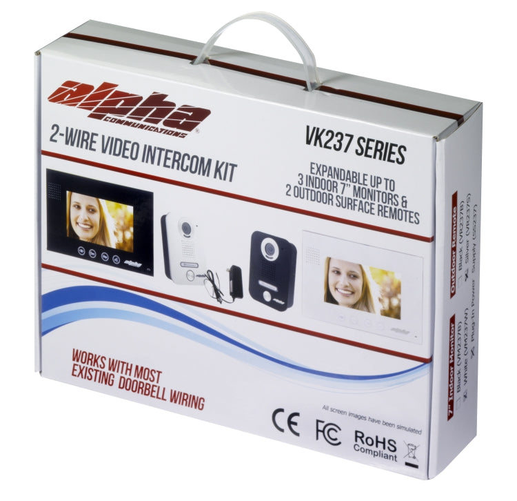 Alpha Communications VK237WS | Color Video Door Intercom Kit, Includes 1-Button Surface Mount Station, 7" White Monitor, Power Supply