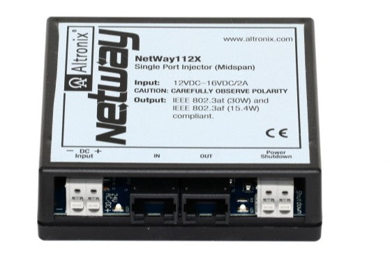 Altronix NETWAY112X | Midspan Injector, Single Port, 10/100 PoE+, 30W, 12VDC, Shutdown Trigger