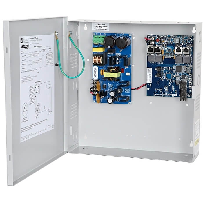 Altronix NETWAY4E1X | 4-port Hardened PoE Switch with Power Supply/Charger; NEMA1 rated Indoor enclosure