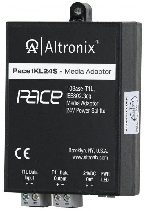 Altronix PACE1KL24S | Single Pair Ethernet Media Adapter/Power Splitter, IEEE 802.3cg Ethernet, 10Base-T1L SPE over UTP - 24VDC Power Output
