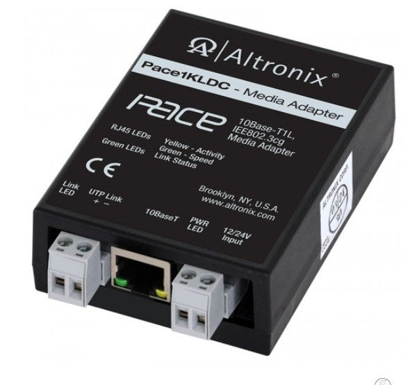 Altronix PACE1KLDC | Single Pair Ethernet Media Adapter, IEEE 802.3cg Ethernet, 10Base-T1L SPE over UTP