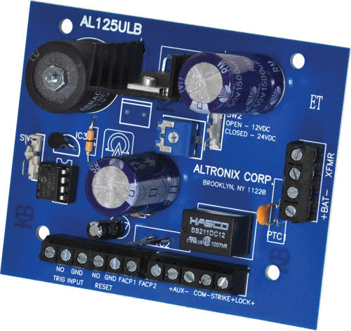 Altronix AL125ULB | Access Control Power Supply Charger, 2 PTC Class 2 Outputs, 12/24VDC @ 1A, 24VAC, Board
