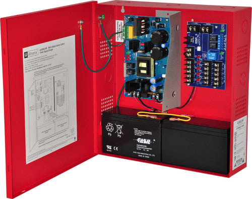 Altronix AL600ULMR | Access Power Distribution Module w/ Power Supply/Charger, 5 PTC Class 2 Outputs, 12/24VDC @ 6A, FAI, 115VAC, Red BC300 Enclosure
