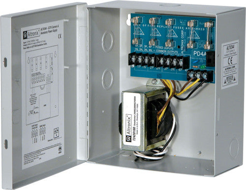 Altronix ALTV244 | CCTV Power Supply, 4 Fused Outputs, 24/28VAC @ 4A, 115VAC, BC100 Enclosure
