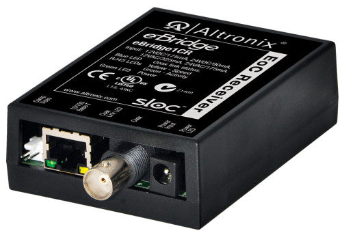 Altronix EBRIDGE1CR | EoC Single Port Receiver, 25Mbps, Passes silmultaneous composite video, 12/24VDC or 16/24VAC, Requires Compatible Transceiver