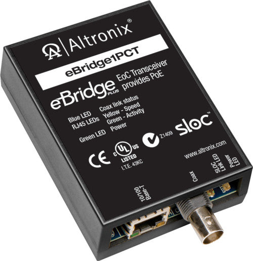 Altronix EBRIDGE1PCT | EoC Single Port Transceiver, 25Mbps, Passes PoE from Receiver, Requires Compatible Receiver