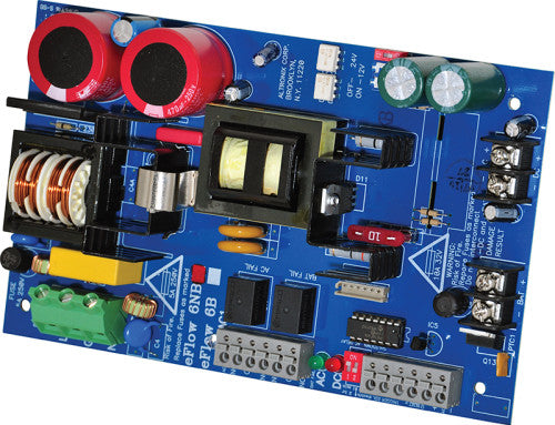 Altronix EFLOW6NB | Power Supply Charger, Single Output, 12/24VDC @ 6A, Aux Output, FAI, LinQ2 Ready, 115VAC, Board