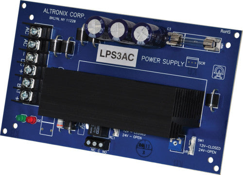 Altronix LPS3AC | Linear Power Supply/Charger, Single Class 2 Output, AC Fail Supervision, 12/24VDC @ 2.5A, 16/28VAC, Board