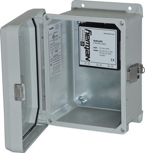 Altronix NETWAY2ESWPN | PoE-powered 2 port PoE/PoE+ Switch. NEMA4/4X rated, Outdoor enclosure.