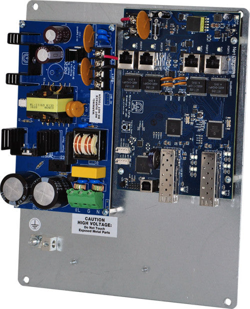 Altronix NETWAYSP4PL | Dual 1G Fiber SFP, 4 port 10/100/1000 PoE/PoE+ configurable for 2x 60W Hi-PoE; Hardened 120W Power Supply/BatChgr & Switch Boards mounted on Backplane; LINQ