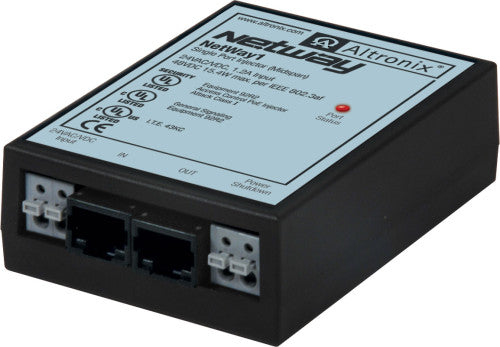 Altronix NetWay1 | Midspan Injector, Single Port, 10/100, PoE, 15W, 24VAC/VDC, Shutdown Trigger