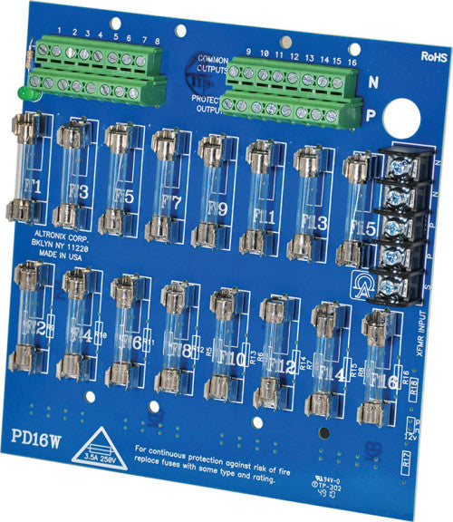 Altronix PD16W | Power Distribution Module, 16 Fused Outputs up to 28VAC/VDC, Board