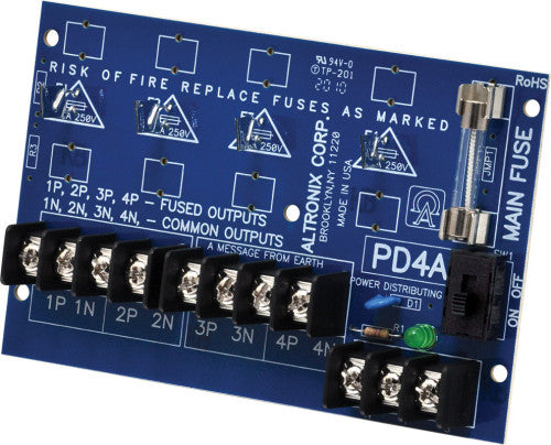 Altronix PD4CB | Power Distribution Module, 4 PTC Outputs up to 28VAC/VDC, Board