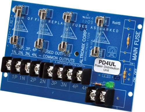 Altronix PD4UL | Power Distribution Module, 4 Fused Outputs up to 28VAC/VDC, Board