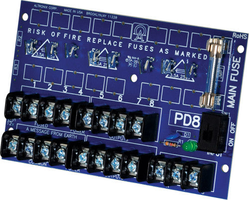 Altronix PD8CB | Power Distribution Module, 8 PTC Outputs up to 28VAC/VDC, Board