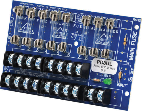 Altronix PD8UL | Power Distribution Module, 8 Fused Outputs up to 28VAC/VDC, Board