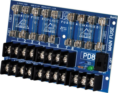 Altronix PD8 | Power Distribution Module, 8 Fused Outputs up to 28VAC/VDC, Board