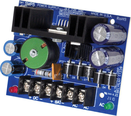 Altronix SMP5 | Power Supply Charger, Single Output, 6/12/24VDC @ 4A, 24/28VAC, Board
