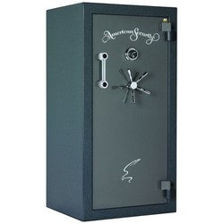 Amsec American Security BFX6030-LE-F-OX-A-ESL10 | Fire Rated Burglary Gun Safe, Front Load, 2-Hour Fire Safe Label, Chrome on Onyx, With Electronic Lock