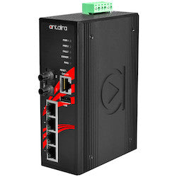 Antaira Technologies LMP-0501-ST-S3-24-V2 | 5-Port Industrial PoE+ Managed Ethernet Switches with 4 10/100Tx (30W/Port) and 1 100Fx Single-Mode 30Km, ST Connector, 12-36VDC