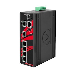 Antaira Technologies LMP-0600-V2 | 6-Port Industrial PoE+ Light Layer 3 Managed Ethernet Switches with 4 10/100Tx (30W/Port) + 2 10/100Tx, 48-55VDC - Version 2 hardware