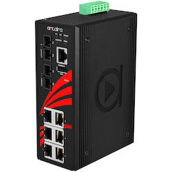 Antaira Technologies LMX-0802-M | 8-Port Industrial Managed Ethernet Switch with 6 10/100Tx Ports + 2 100Fx Multimode SC Fiber Ports.