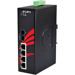 Antaira Technologies LNP-0501-M-24-T | 5-Port Industrial PoE+ Unmanaged Ethernet Switch with 4 10/100Tx (30W/Port) + 1 100Fx Multimode 2Km, 12VDC-36VDC; EOT: -40-75C