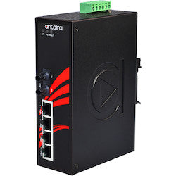 Antaira Technologies LNP-0501-ST-S3-24-T | 5-Port Industrial PoE+ Unmanaged Ethernet Switch with 4 10/100Tx (30W/Port) + 1 100Fx ST Connector, Single-mode 30Km, 12VDC-36VDC; EOT: -40-75C