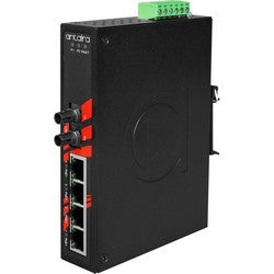 Antaira Technologies LNP-0501-ST-M-T | 5-Port Industrial PoE+ Unmanaged Ethernet Switch with 410/100TX (30W/Port) + 1100Fx Multimode 2Km, ST Connector; EOT: -4075C