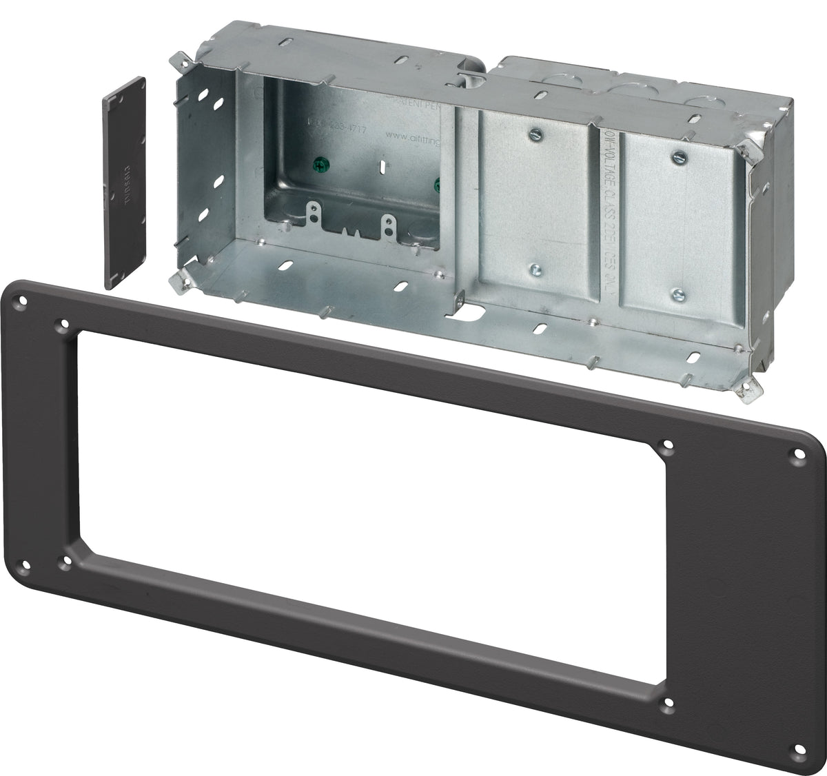 Arlington TVBS613BL | Recessed Steel Tv Box 4-Gang Wall Plate Kit