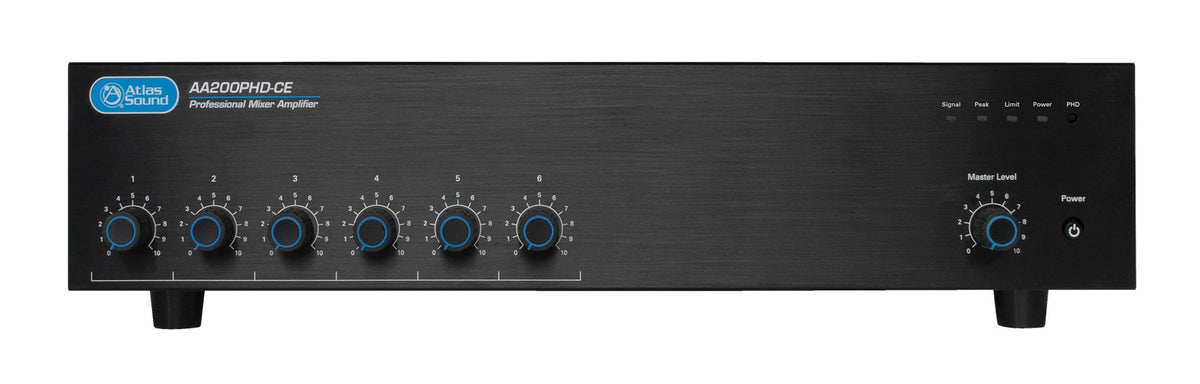 Atlas Sound AA200PHD-CE | CE Listed 6-Input, 200-Watt Mixer Amplifier with Automatic System Test (PHD)