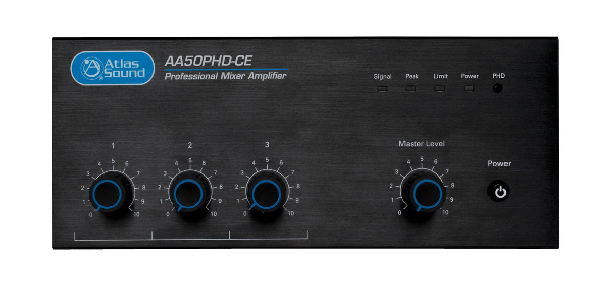 Atlas Sound AA50PHD-CE | CE Listed, 4-Input, 50-Watt Mixer Amplifier with Automatic System Test (PHD)