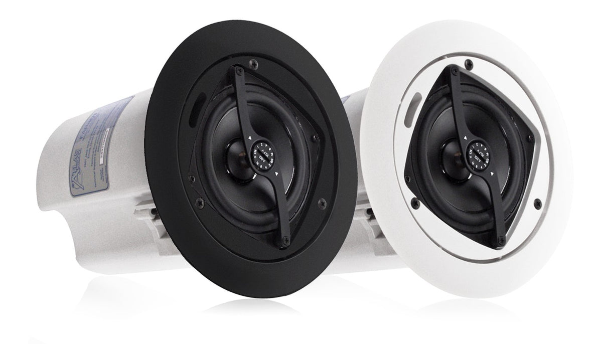 Atlas Sound FAP40T-B | 4 Inch In Ceiling Speaker with 16-Watt 70/100V Transformer and Ported Enclosure