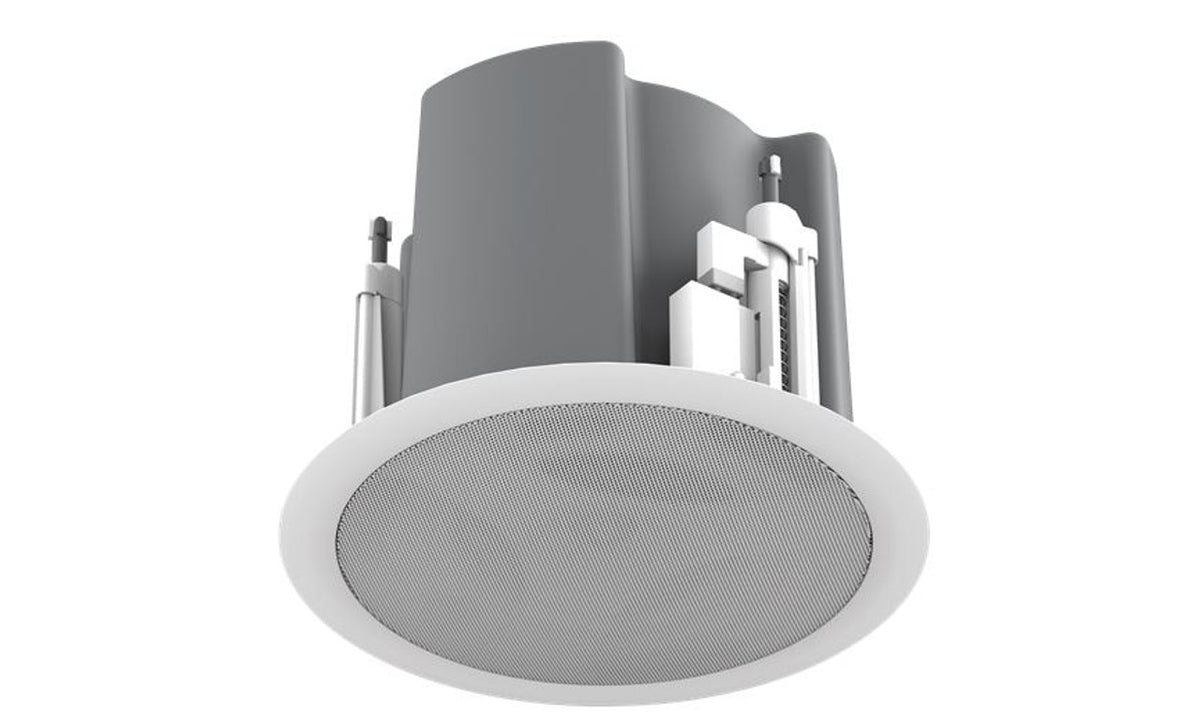 Atlas Sound FAP43T-W | 4.5 Inch Coaxial In-Ceiling Speaker with 32-Watt 70V/100V Transformer, Ported Enclosure, and Safety First Mounting System