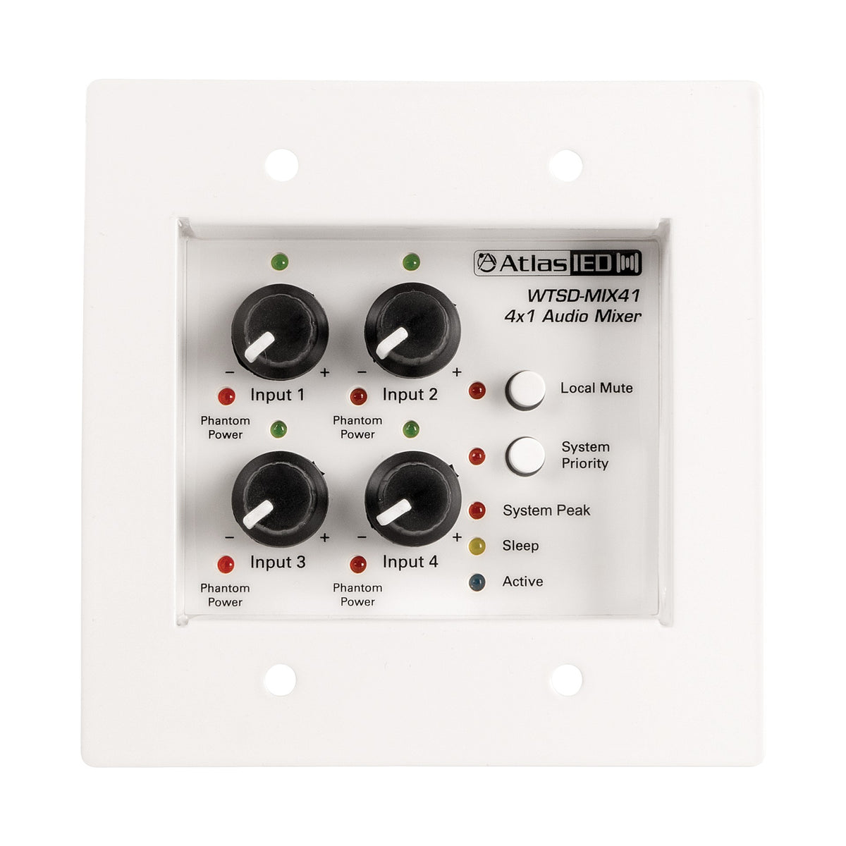 Atlas Sound WTSD-MIX41K | Indoor/Outdoor Analog Wall 4x1 Mic/Line Mixer with Optional Dante Audio Network Interface
