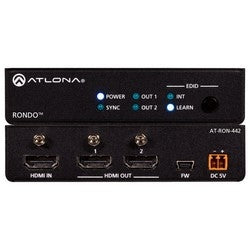Atlona Technologies AT-RON-442 | HDMI Distribution Amplifier 4K HDR, 2-Output 18 Gbps, 100 to 240 Volt AC/5 Volt DC 50/60 Hertz, 6 Watt