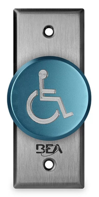 BEA Inc 10ACPBDA5 | 2" Jamb Push to Exit Button (Logo Only, Blue, Delayed Action)