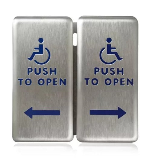 BEA Inc 10PBDGP1 | Dual-Gang Stainless Steel "Push to Open" Push Plate (Text & Accessibility Logo)