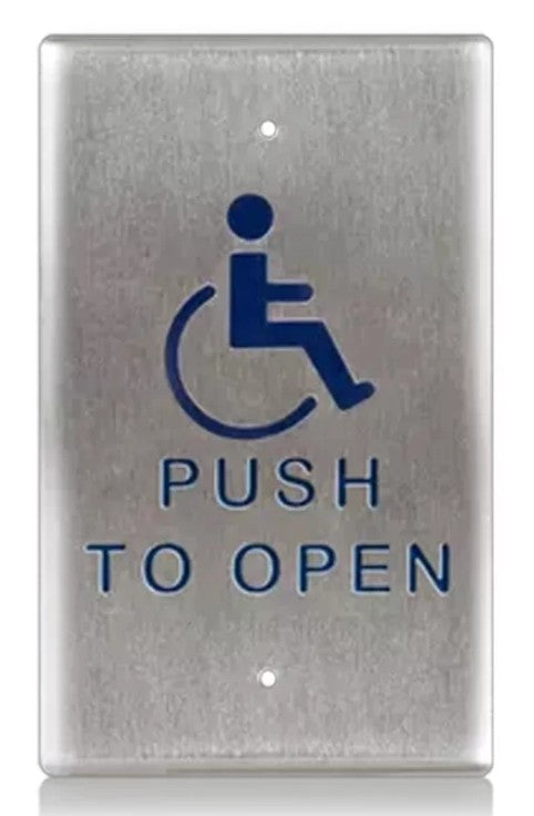 BEA Inc 10PBO241 | 2" x 4" Rectangular Stainless Steel "Push to Open" Push Plate (Text & Accessibility Logo)