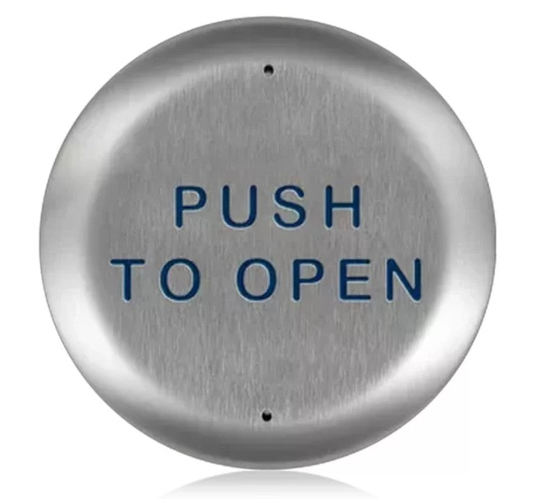 BEA Inc 10PBR45 | 4.5" Round Stainless Steel "Push to Open" Push Plate (Text Only)