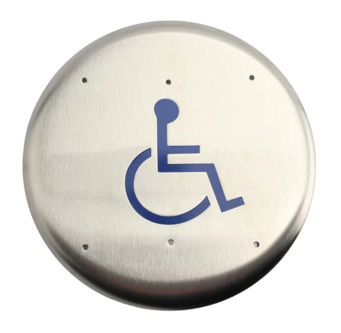 BEA Inc 10PBRLL | 6" Round Stainless Steel "Push to Open" Push Plate (Large Accessibility Logo)