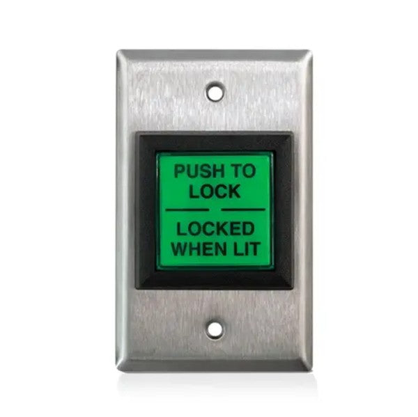 BEA Inc 10PTLBUTTON | Push-to-Lock Button, Green, 12 to 24 VAC, 4-13/25 in. Height, 2-19/25 in. Width, 3/4 in. Depth