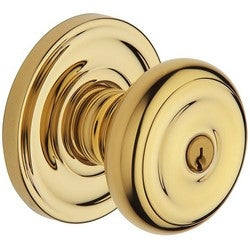 Baldwin 5210.003.ENTR | Door Knob, Colonial, Keyed Entry, Adjustable Backset, Concealed, Solid Forged Brass, Polished Brass, with Rose