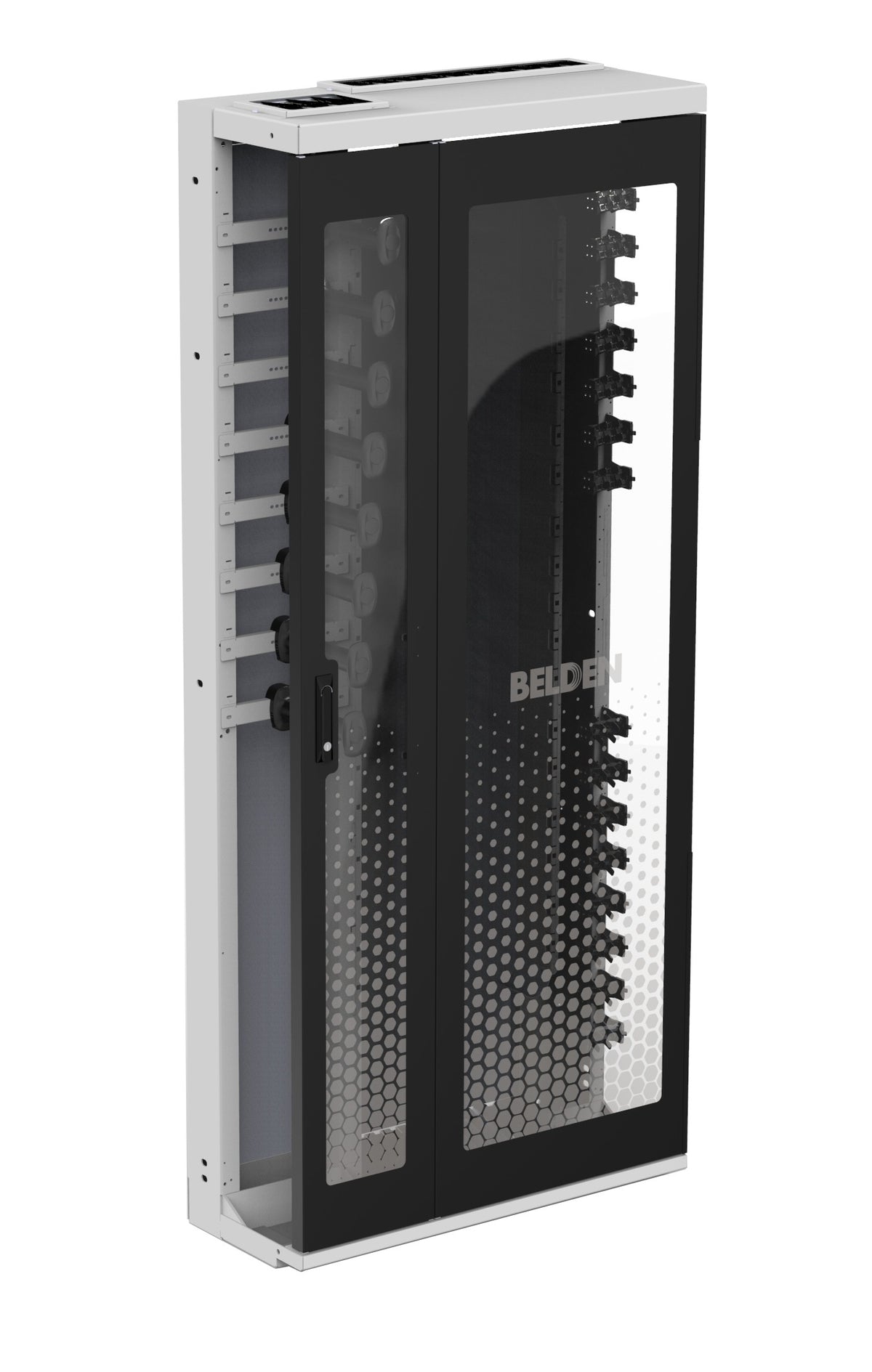 Belden DCXS21-33101-22 | Dcx Cabinet, Seismic, 84" X 36" X 15", Right To Left, Bifold Plexiglass Door, Solid Side, Full Rear Panel