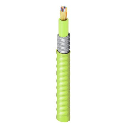Belden FI5D024A9 | 24 Fiber, OM5, Multimode, Indoor, Tight Buffered, Plenum, Interlocking Armor, Non-Unitized, Lime Green Jacket