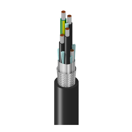 Belden 29501 0101000 | VFD 300% Gnd, 3C+G #14 Str TC, XLPE Ins+PVC Gnd, OS+TC Brd w/#14 TC Drain, Blk PVC Jkt, 600/1000V TC-ER 90C Dry/Wet 1000V Flexible Motor Supply Cable WTTC