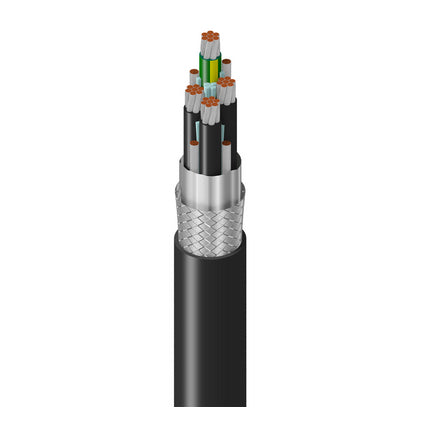 Belden 29539 | VFD 300% Gnd, 3C+G #8 Str TC, XLPE Ins+PVC Gnd, OS+TC Brd w/3-#14 TC Drains, Blk PVC Jkt, 2000V TC-ER 90C Dry/Wet 2000V Flexible Motor Supply Cable WTTC