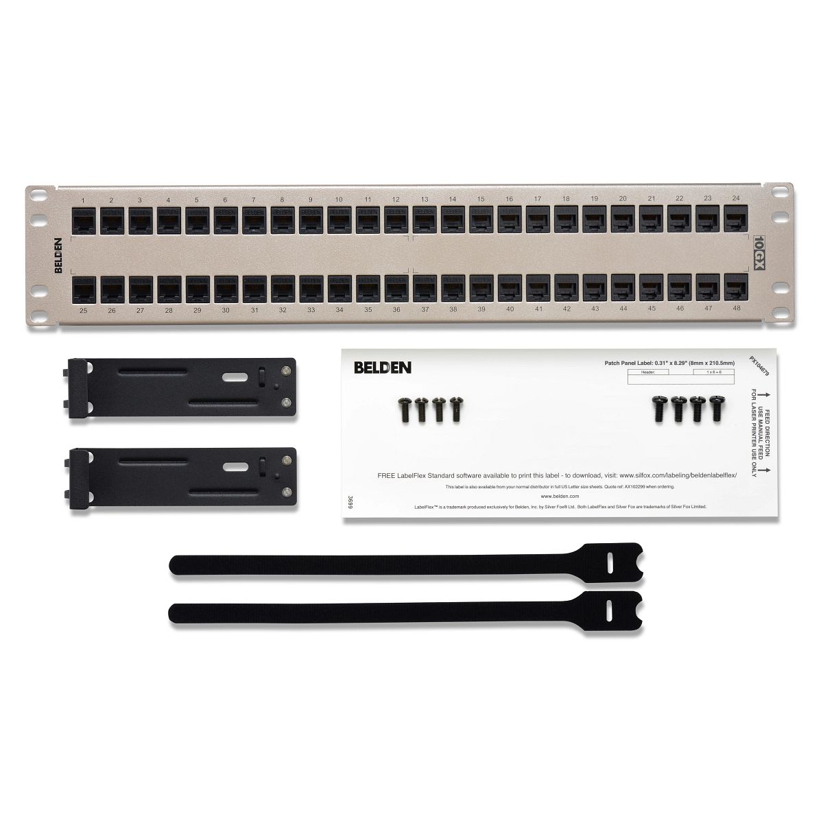 Belden AX104142 | Copper Patch Panels, Flush T568A, T568B, 48 Port, 2 RU