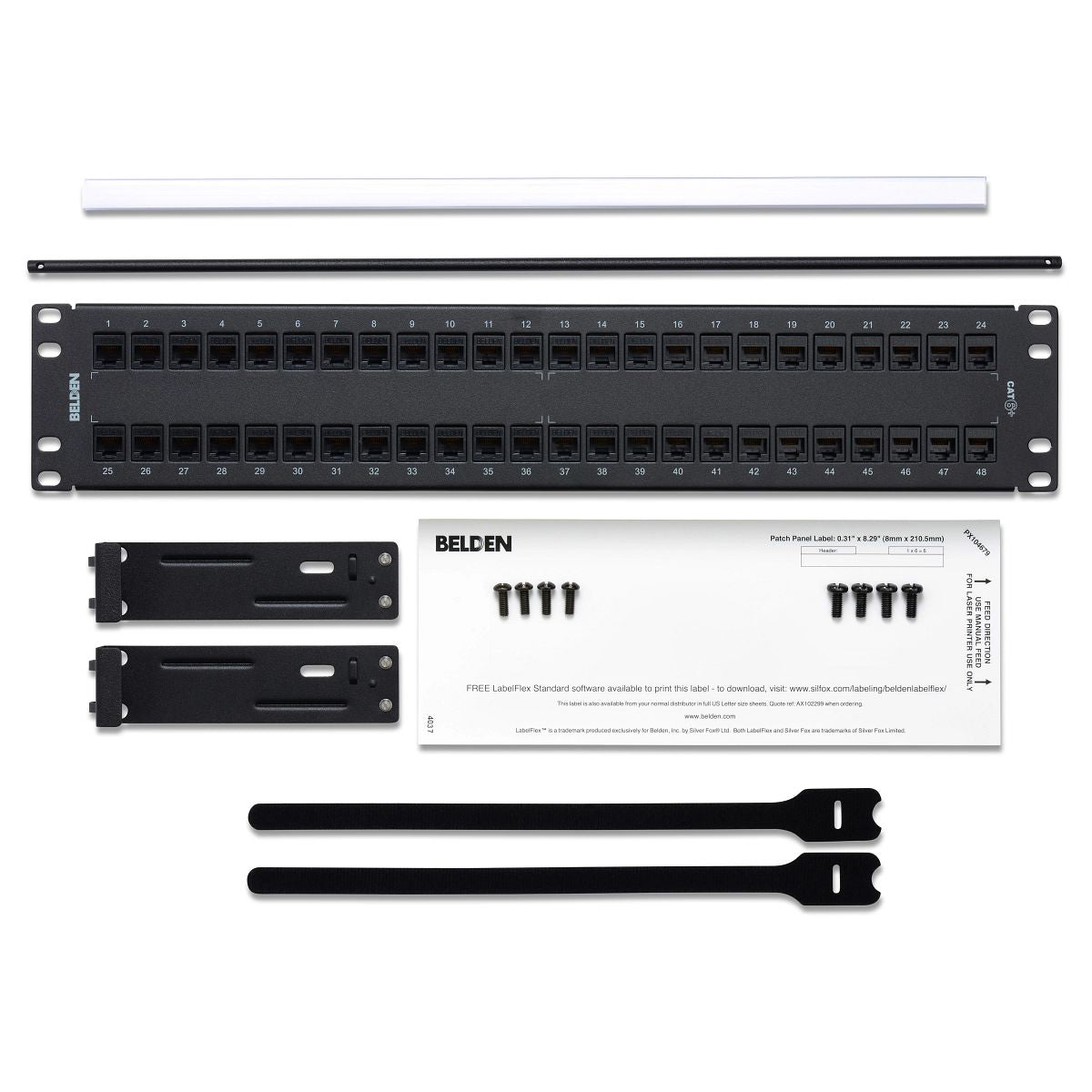 Belden AX104228 | Coupler Patch Panel, Steel, Cat 6, 48-Port, 2U Rack,RJ-45 Plug, FlushFront Connection, Black, 3.5 H x 19 W x 1.52 in. D