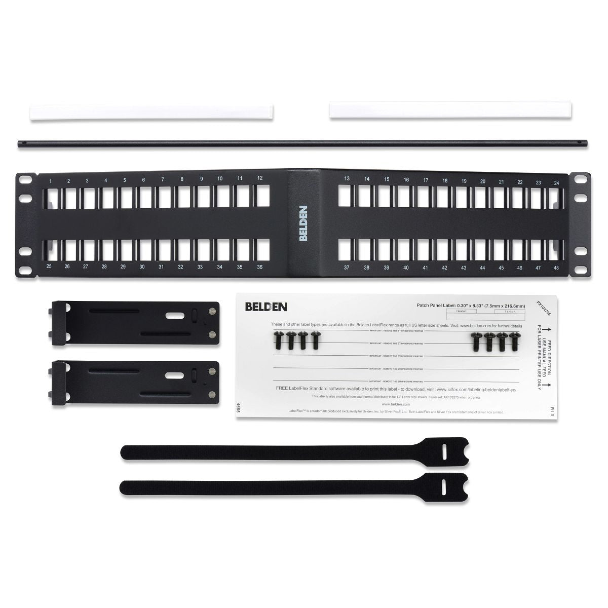 Belden AX104601 | Copper Patch Panels, Flush Black, 48 Port, 2 RU, Unloaded, without Jack